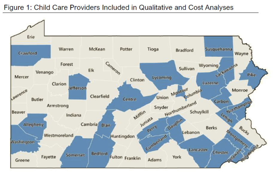 Map of childcare providers included in quantitative and cost analyses.
