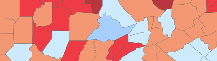 The map displays variation in chronic health comorbidities across PA counties